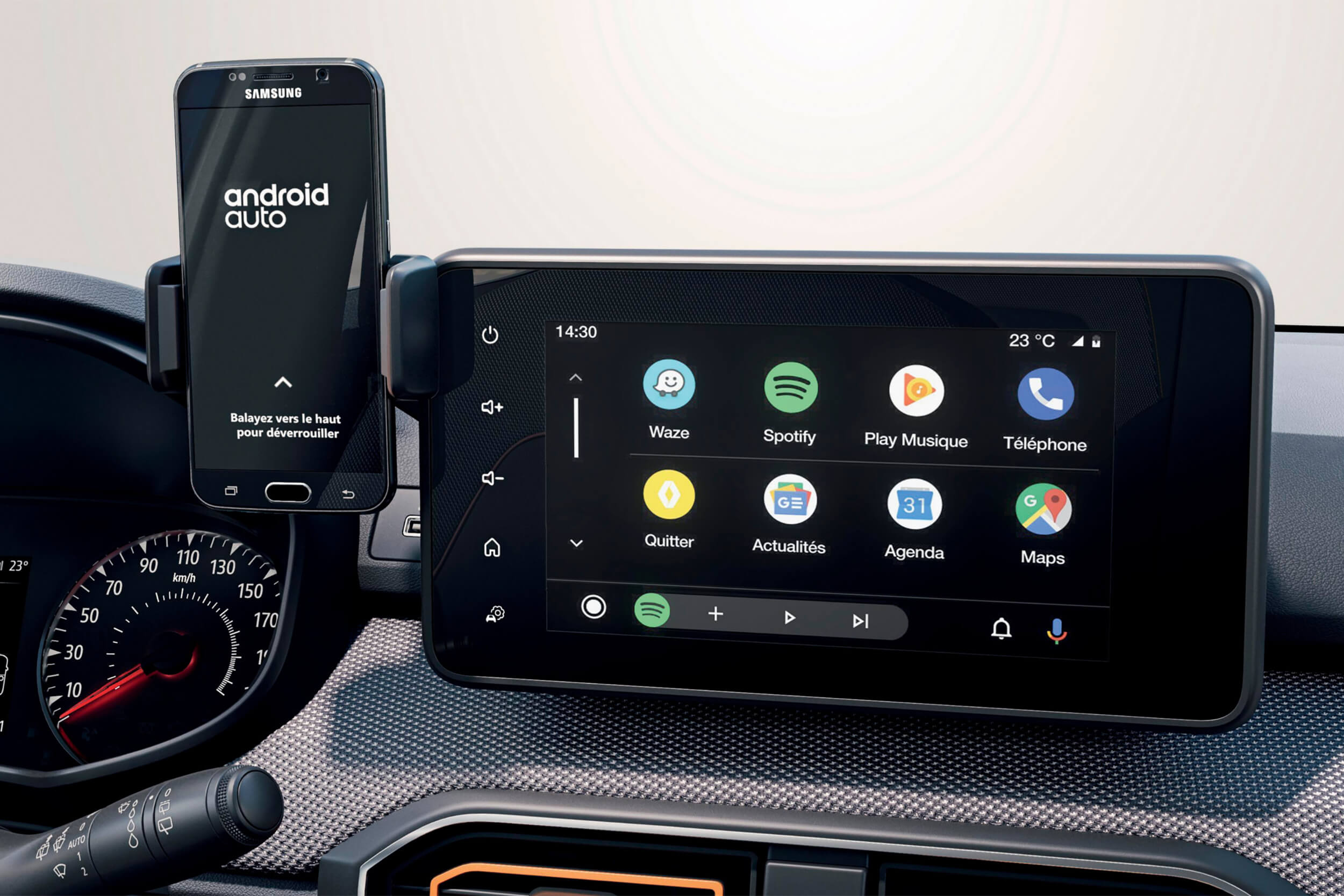 Dacia Sandero Stepway 8 colių centrinis ekranas su MEDIA DISPLAY multimedijos sistema ir telefono laikikliu